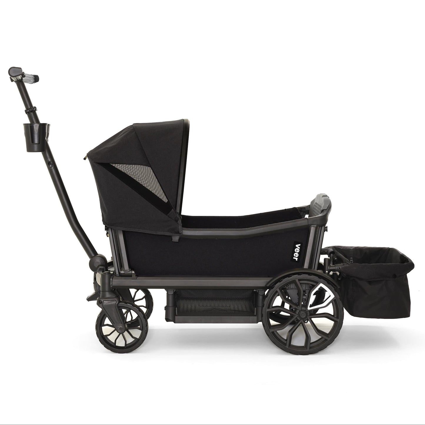 Veer All-Terrain Cruiser XL (4 Seater) Stroller Wagon + Canopy + Basket Bundle - Black Onyx