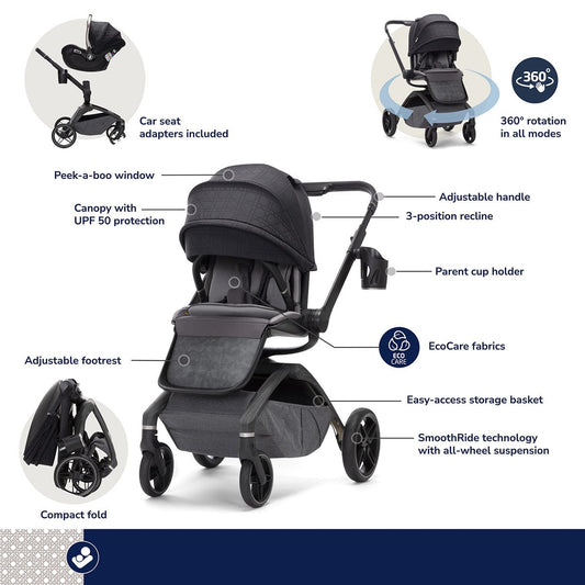 Maxi-Cosi Tana 360 Rotating Modular Stroller + Bassinet Bundle - Onyx Heritage - CV452HCV-CV460HCV