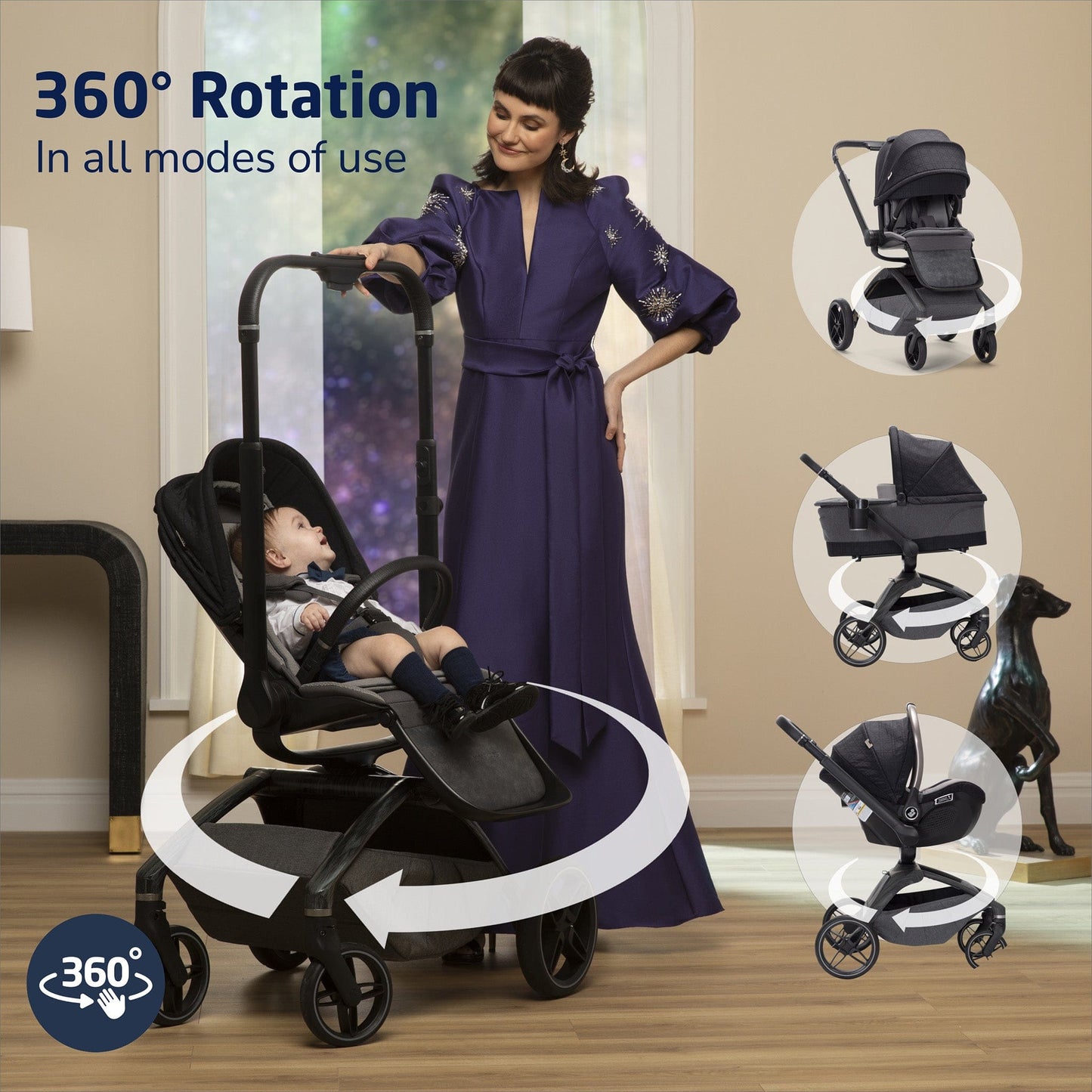 Maxi-Cosi Tana 360 + Peri 180 Rotating Infant Car Seat Travel System + Bassinet Bundle - Onyx Heritage - CV452HCV-CV460HCV-IC397HCV