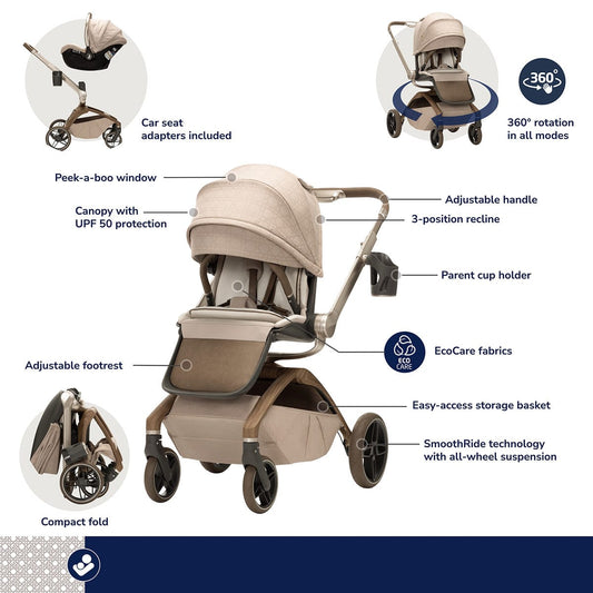 Maxi-Cosi Tana 360 + Peri 180 Rotating Infant Car Seat Travel System + Bassinet Bundle - Natural Heritage - CV452HDF-CV460HDF-IC397HDF