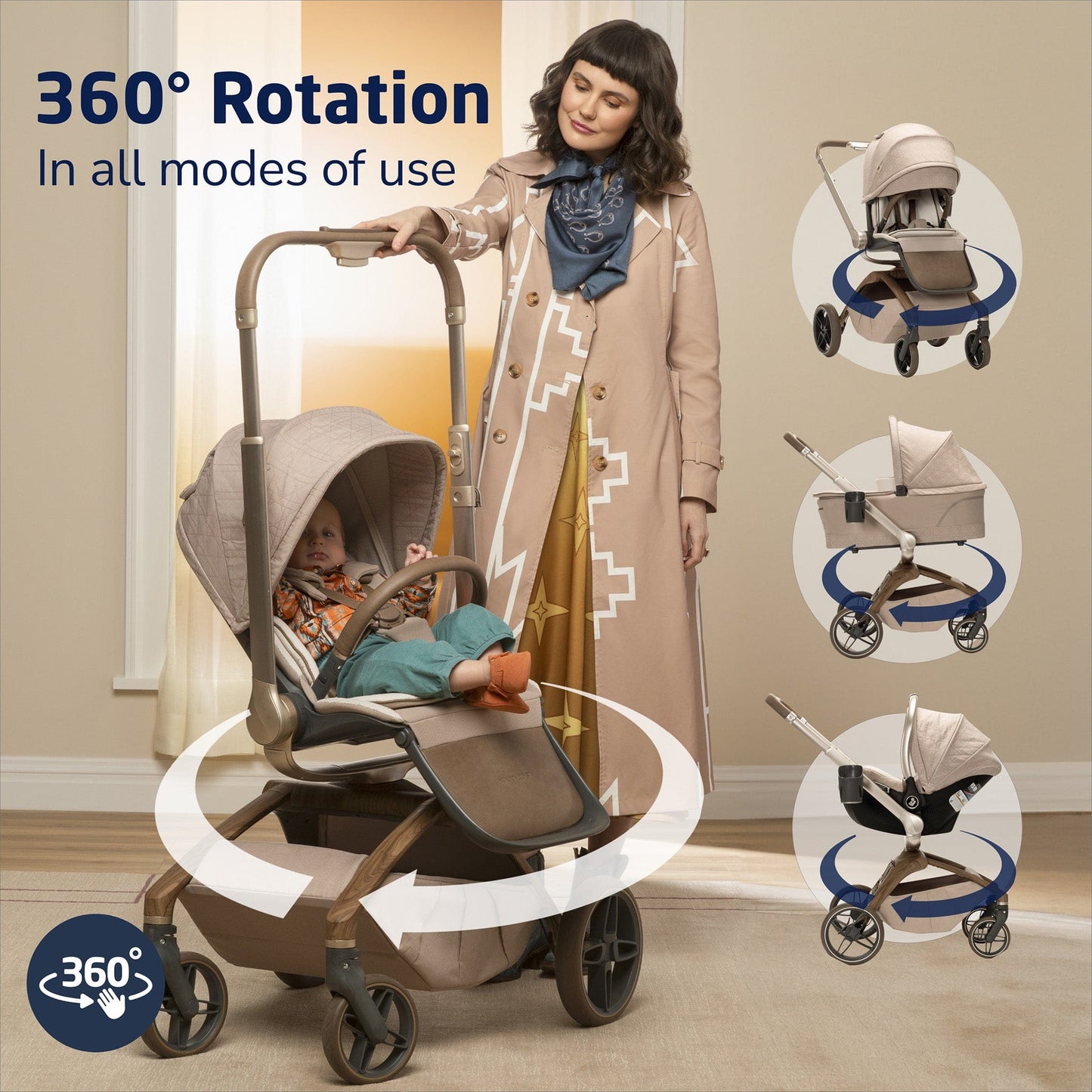 Maxi-Cosi Tana 360 + Peri 180 Rotating Infant Car Seat Travel System Bundle - Natural Heritage - CV452HDF-IC397HDF