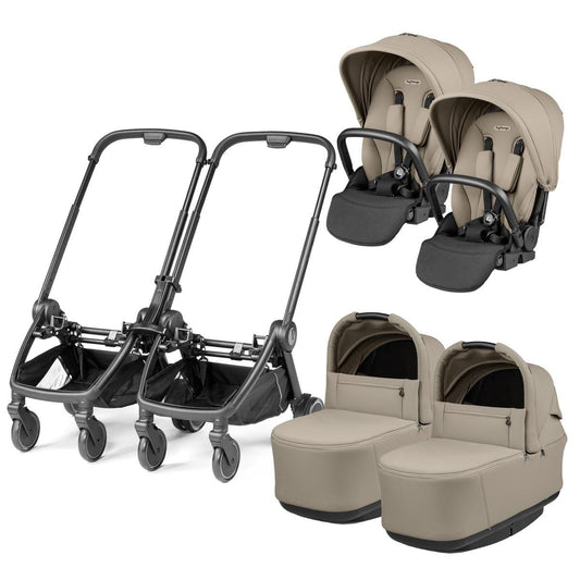 Peg Perego City Loop Twin Stroller + Pop Up Bassinet With Stand Bundle - Black / Vanilla Blend / Vanilla Blend - CLP-TWIN-BAS-VANBL