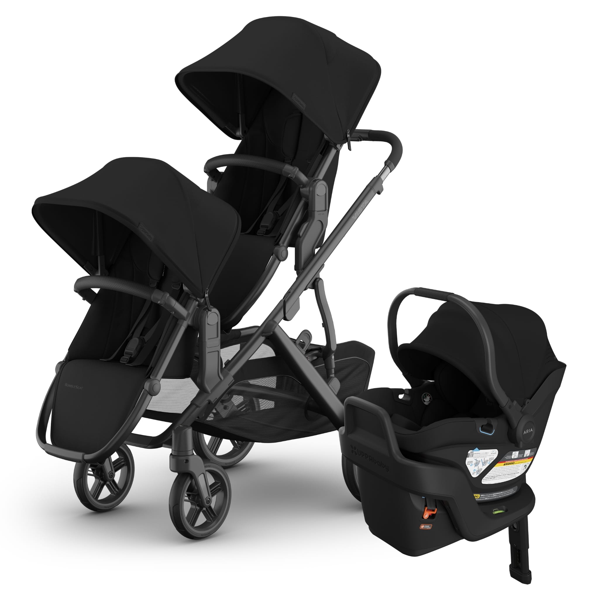 UPPAbaby Vista V3 Double Stroller with RumbleSeat V3 + Aria V2 Travel System Bundle