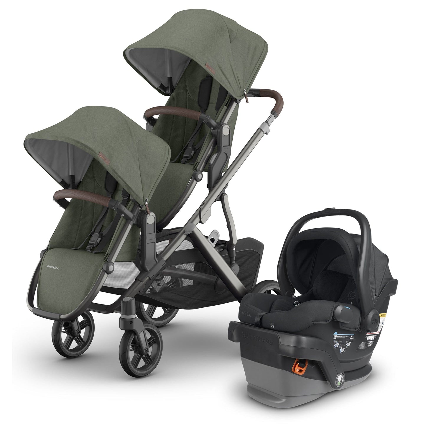 UPPAbaby Vista V3 Double Stroller with RumbleSeat V3 + Mesa V2 Travel System Bundle - Evelyn / Jake - DBL-V3-TRVL-MESA-V2-0303-VSO-NA-EVE