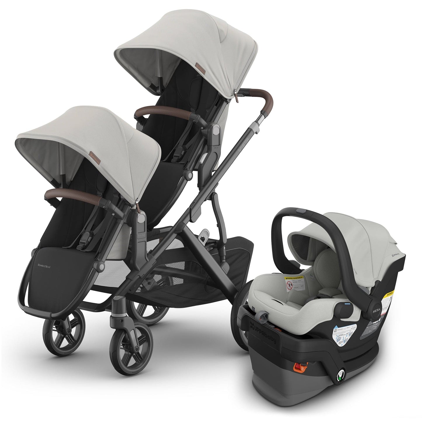 UPPAbaby Vista V3 Double Stroller with RumbleSeat V3 + Mesa V3 Travel System Bundle - Savannah / Savannah - DBL-V3-TRVL-MESA-V3-0303-VSO-NA-SAV