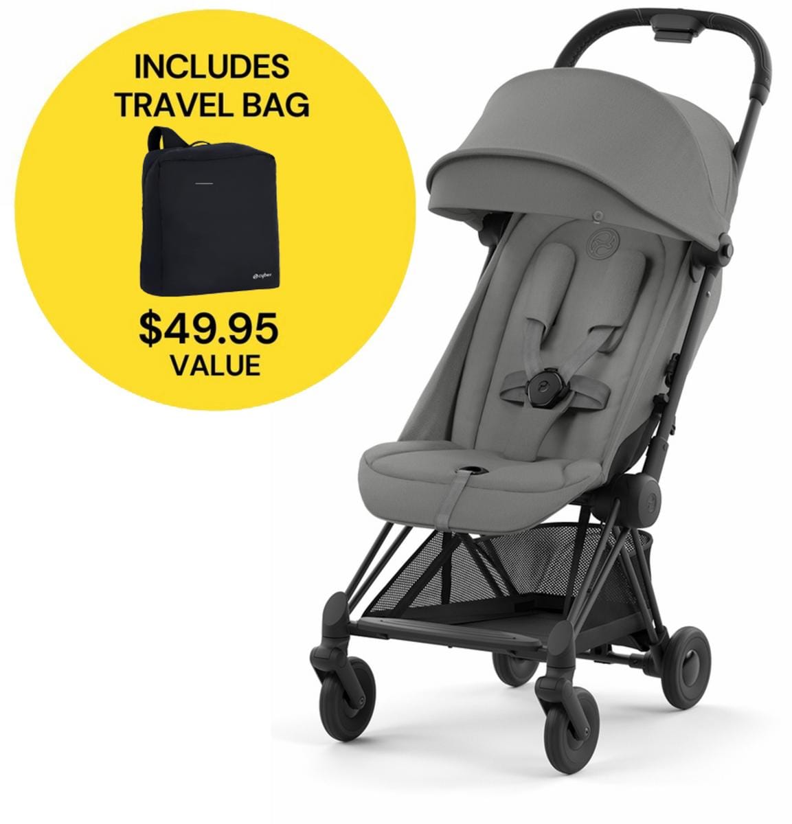 Cybex COYA Compact Stroller + Travel Bag Bundle - Matte Black / Mirage Grey - 522004333-521001489