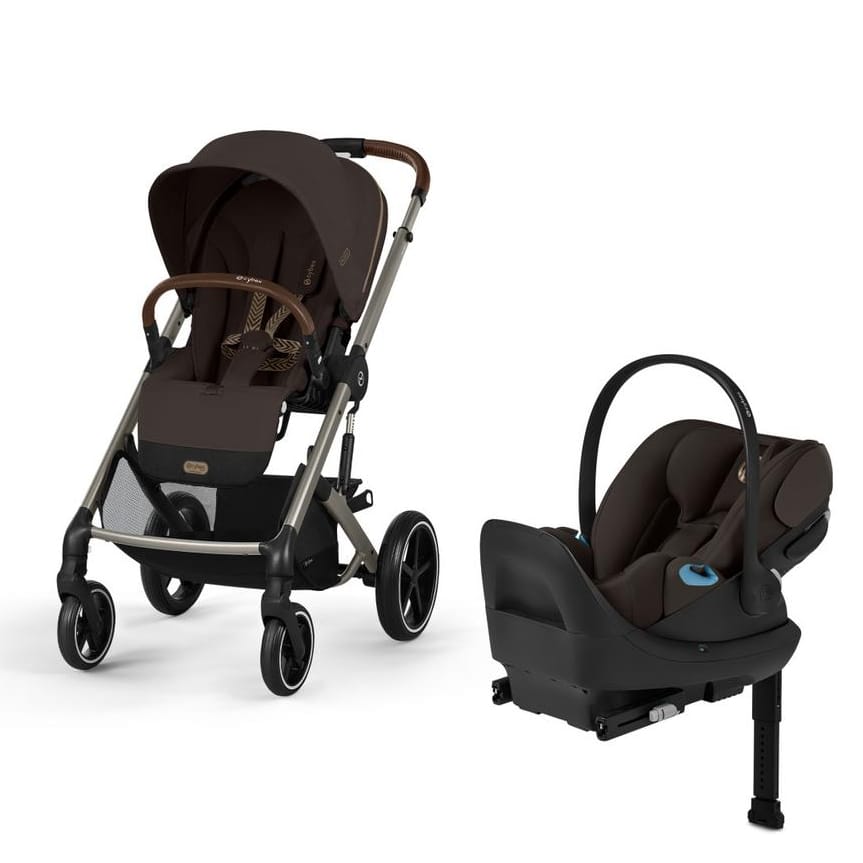 Cybex brown stroller and matching infant car seat with base
