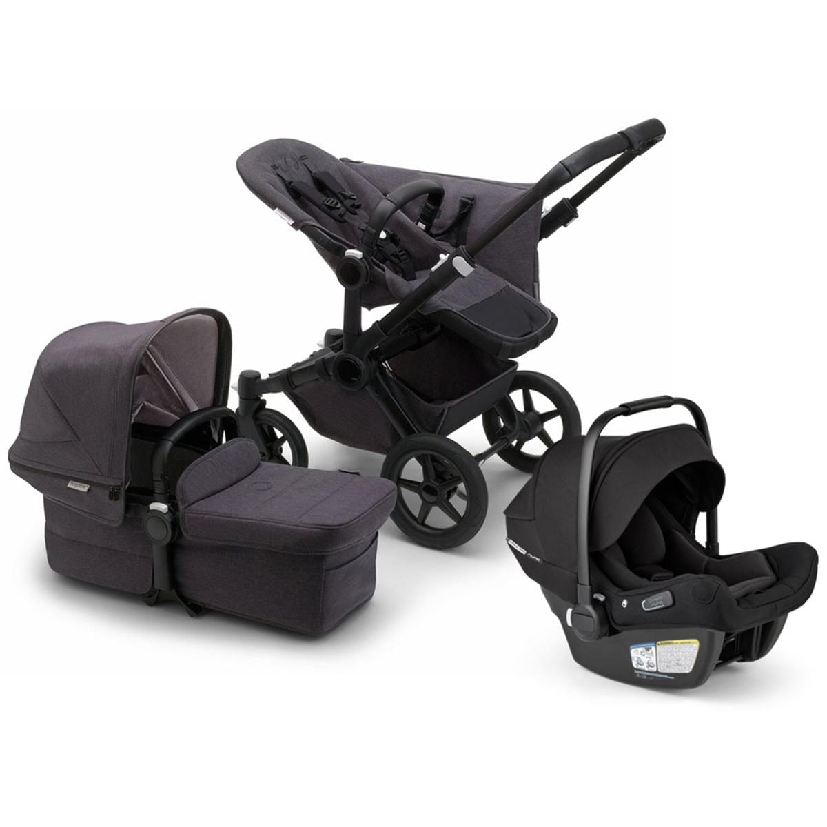 Bugaboo Donkey 5 Mineral Mono + Turtle Air Shield Travel System Bundle - Black / Washed Black / Black - D5-MONO-TS-100000050-TAS-B