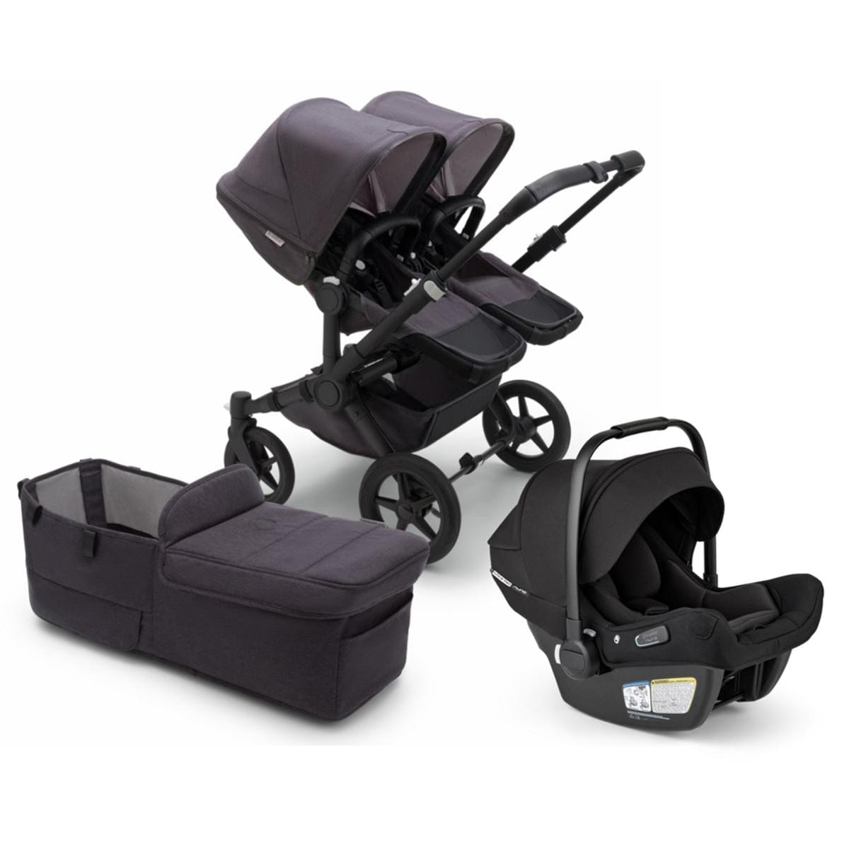Bugaboo Donkey 5 Mineral Duo + Turtle Air Shield Travel System Bundle - Black / Washed Black / Black - D5-DUO-TS-100000050-TAS-B