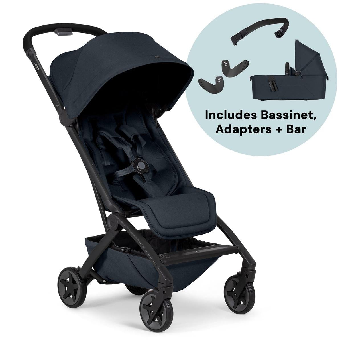 Joolz Aer2 Lightweight Compact Stroller Newborn Bundle - Dark Navy Blue / Black Carbon - NB-440205-440255
