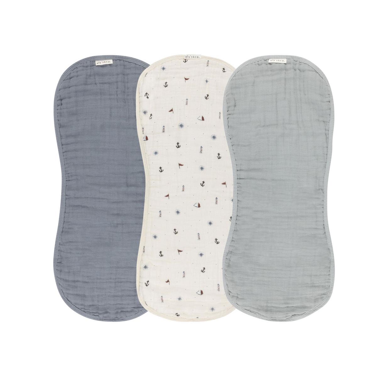 Ely's & Co. 3 Pack Muslin Burp Cloths - Blue Nautical