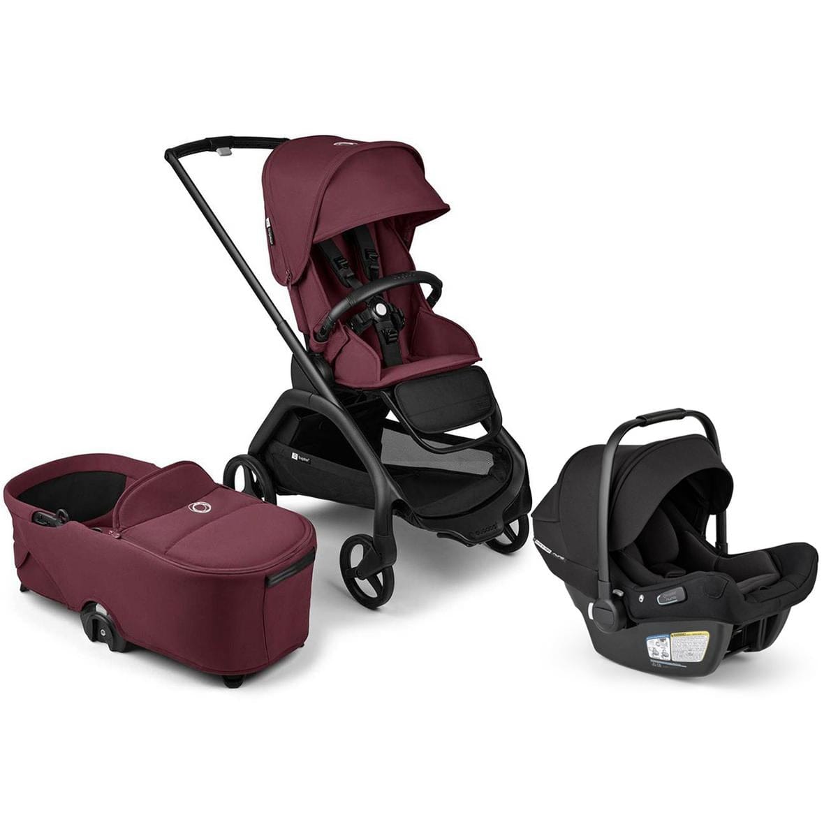 Bugaboo Dragonfly Stroller + Bassinet + Turtle Air Shield Travel System Bundle - Black / Dark Cherry / Dark Cherry / Black - 100292001-400016001-B