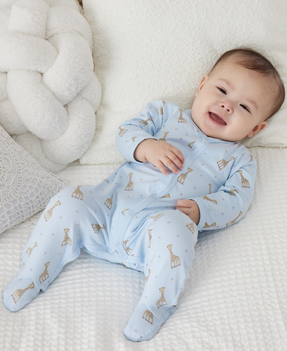 Kissy Kissy Sophie la Girafe Print Footie with Zipper - Light Blue