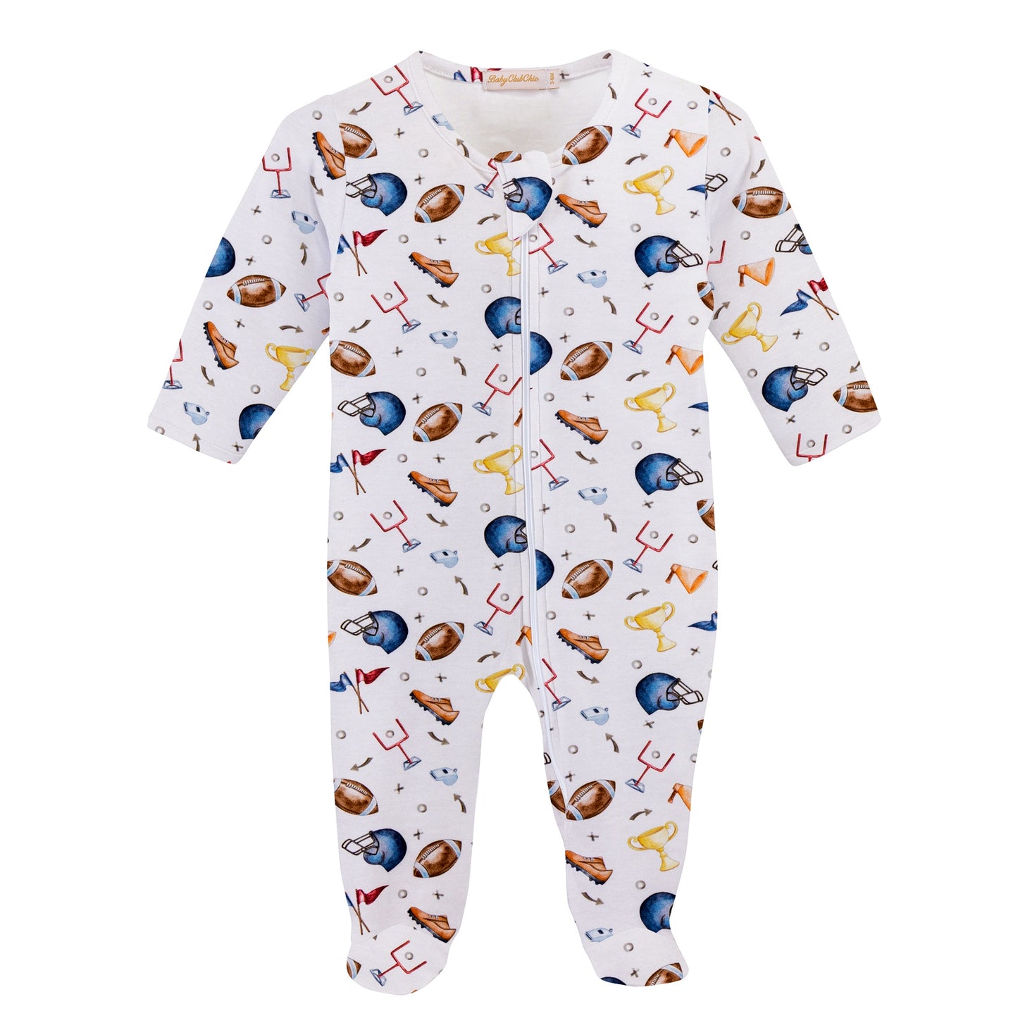 Baby Club Chic Game Day Printed Pima Zipped Footie, 3-6M