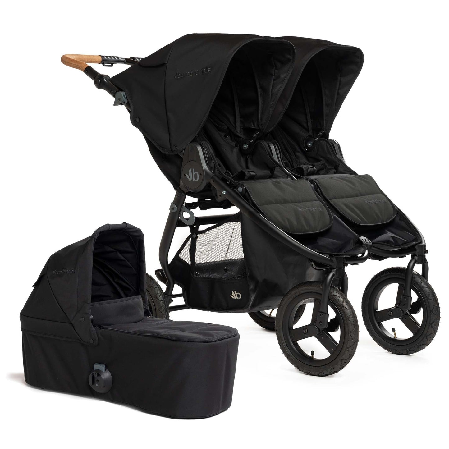 Bumbleride Indie Twin Double Stroller + Bassinet Bundle - Black / Black - IT-985LC-BTN-82LC