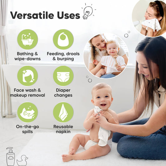 KeaBabies Organic Cami Baby Washcloths 6-Pack - Nordic