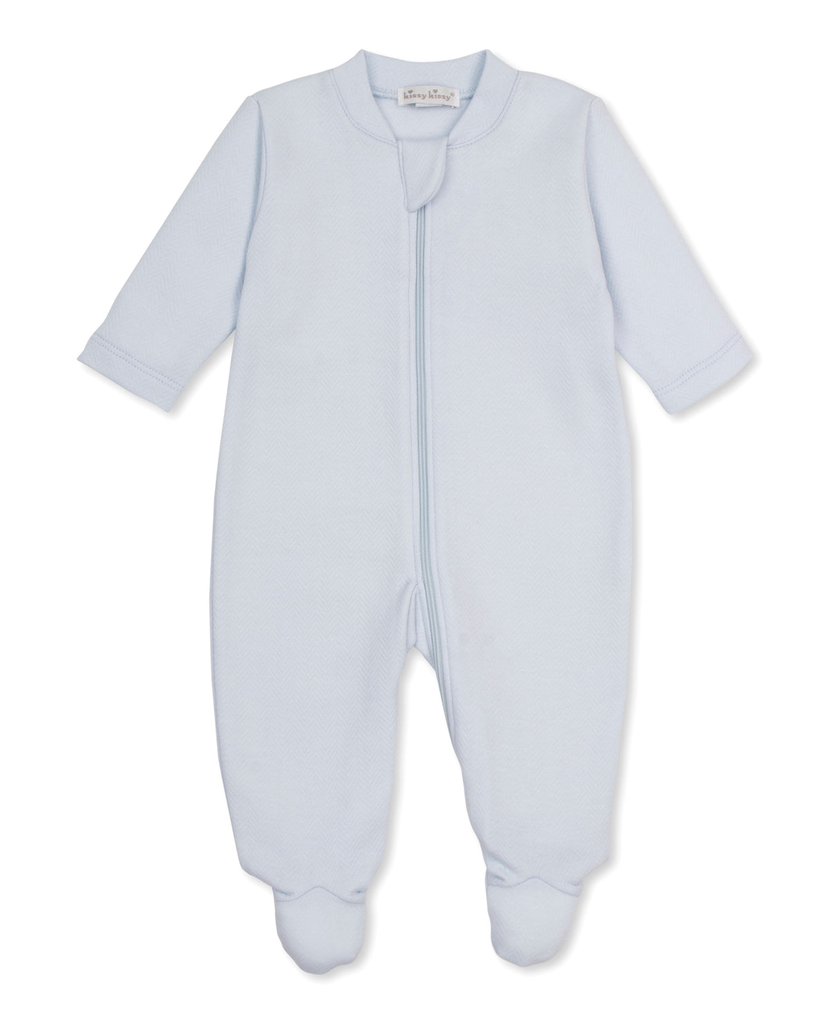 Kissy Kissy Jacquard Footie w/ Zip - Baby Blessings, Light Blue, 3-6M