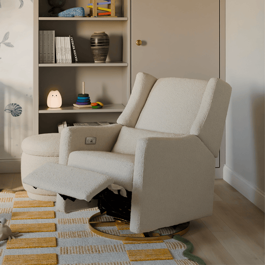 Babyletto Kiwi Electronic Glider Recliner w/ USB - Ivory Boucle w/ Gold Base
