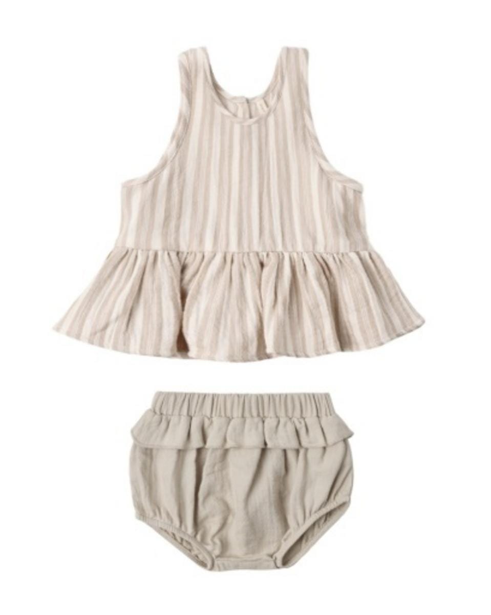 Quincy Mae Sleeveless Peplum Set Retro Oat Stripe - Oat, 12-18M