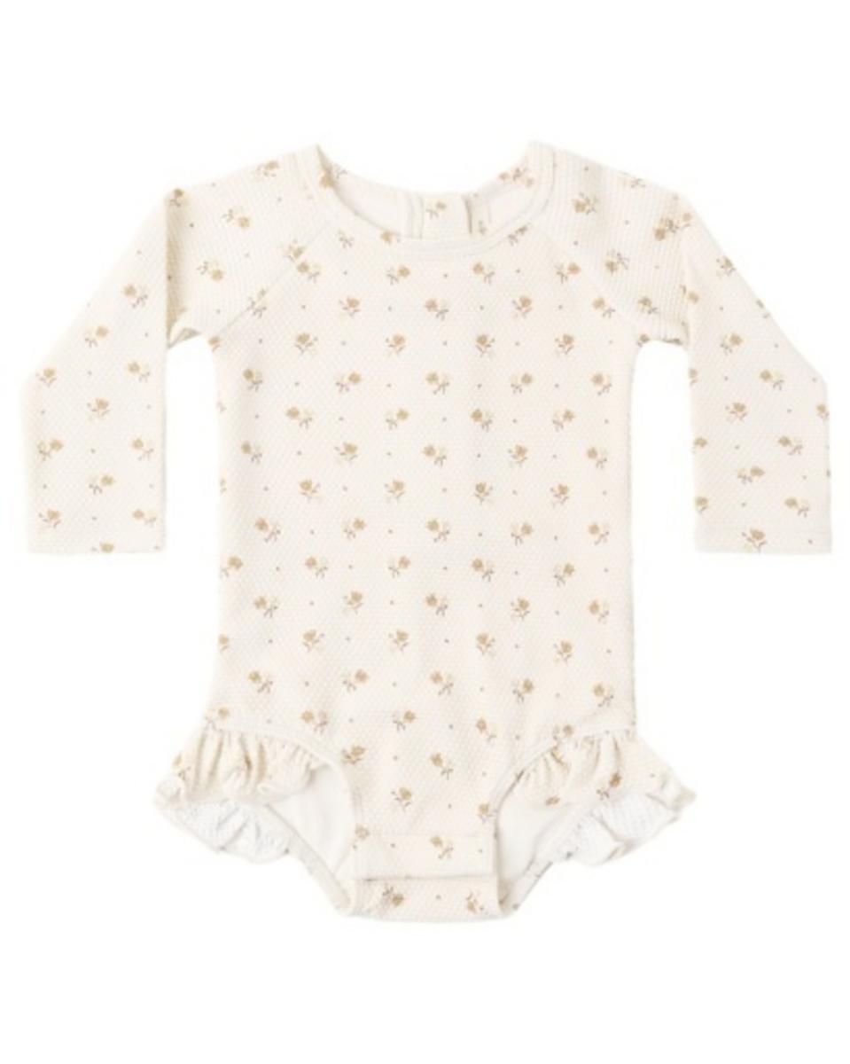 Quincy Mae Olivia Rashguard One-Piece Golden Fleur - Natural, 2-3Y