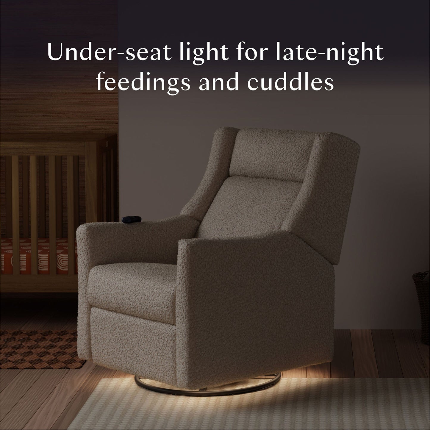 Babyletto Kiwi Deluxe Power Recliner and Swivel Glider with Heat and Massage - Almond Teddy Loop - M11283AT