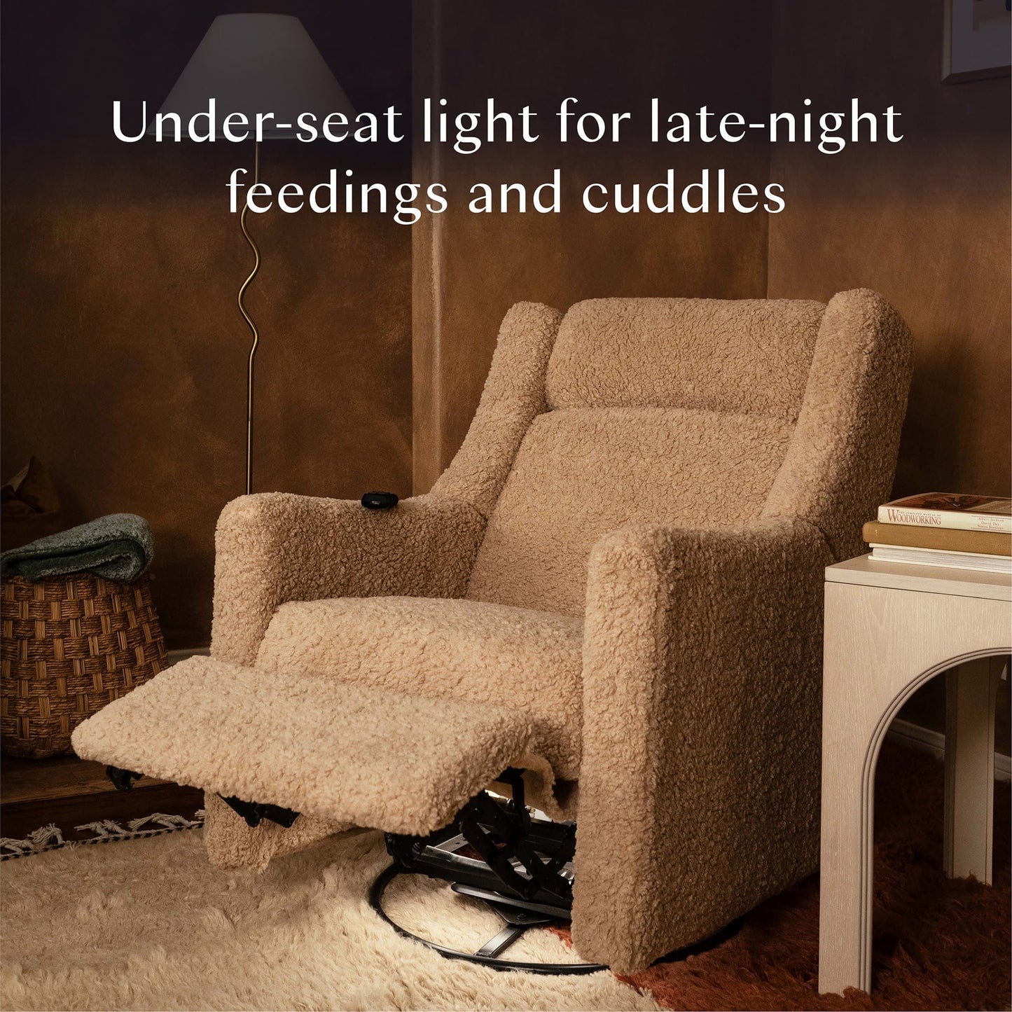 Babyletto Kiwi Deluxe Power Recliner and Swivel Glider with Heat and Massage - Chai Shearling - M11283CSG