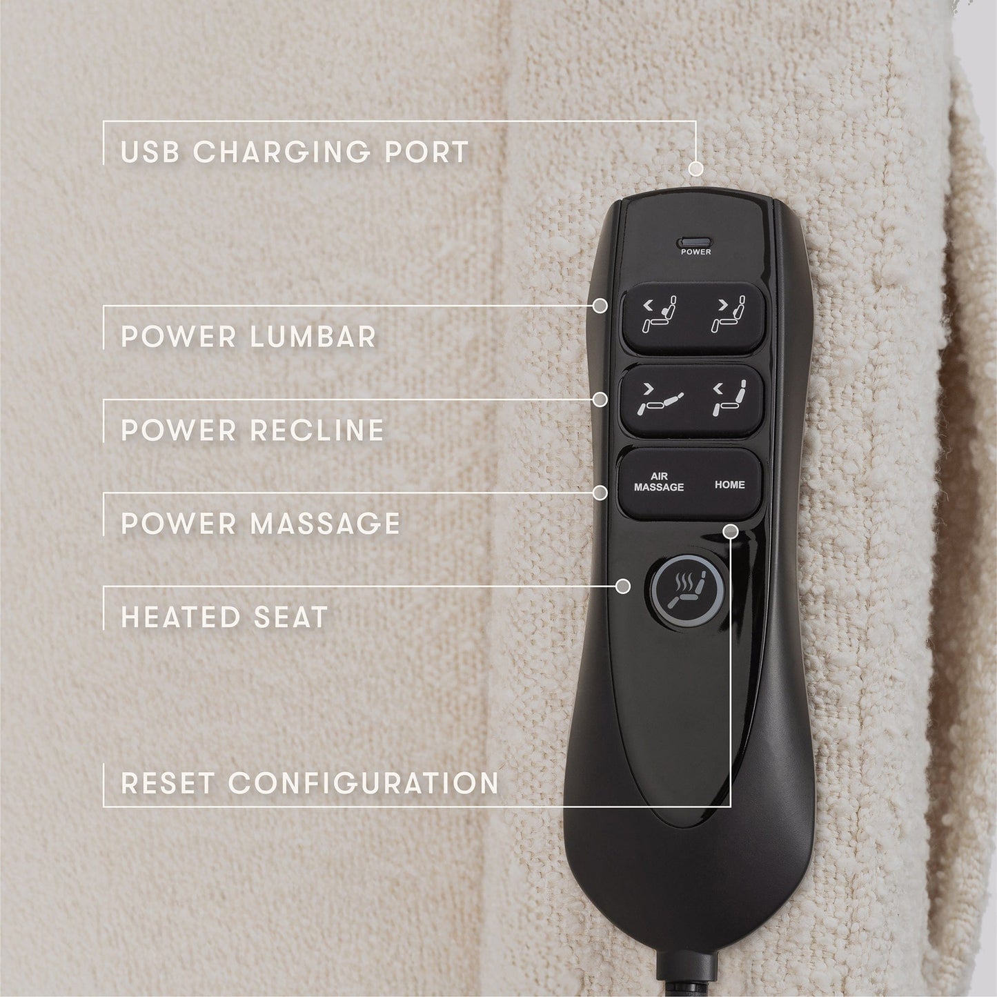 Babyletto Kiwi Deluxe Power Recliner and Swivel Glider with Heat and Massage - Performance Ivory Boucle - M11283PWB