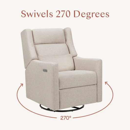 Babyletto Kiwi Plus Electric Recliner Swivel Glider w/ Adjustable Headrest + USB Port - Performance Beach Eco-Weave