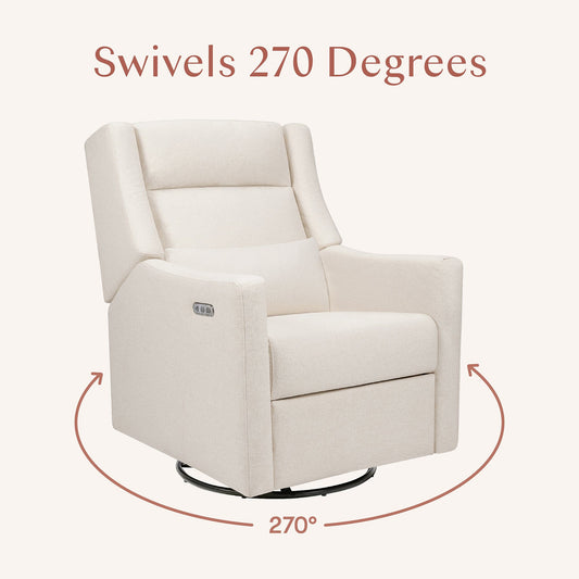 Babyletto Kiwi Plus Electric Recliner Swivel Glider w/ Adjustable Headrest + USB Port - Performance Cream Eco-Weave