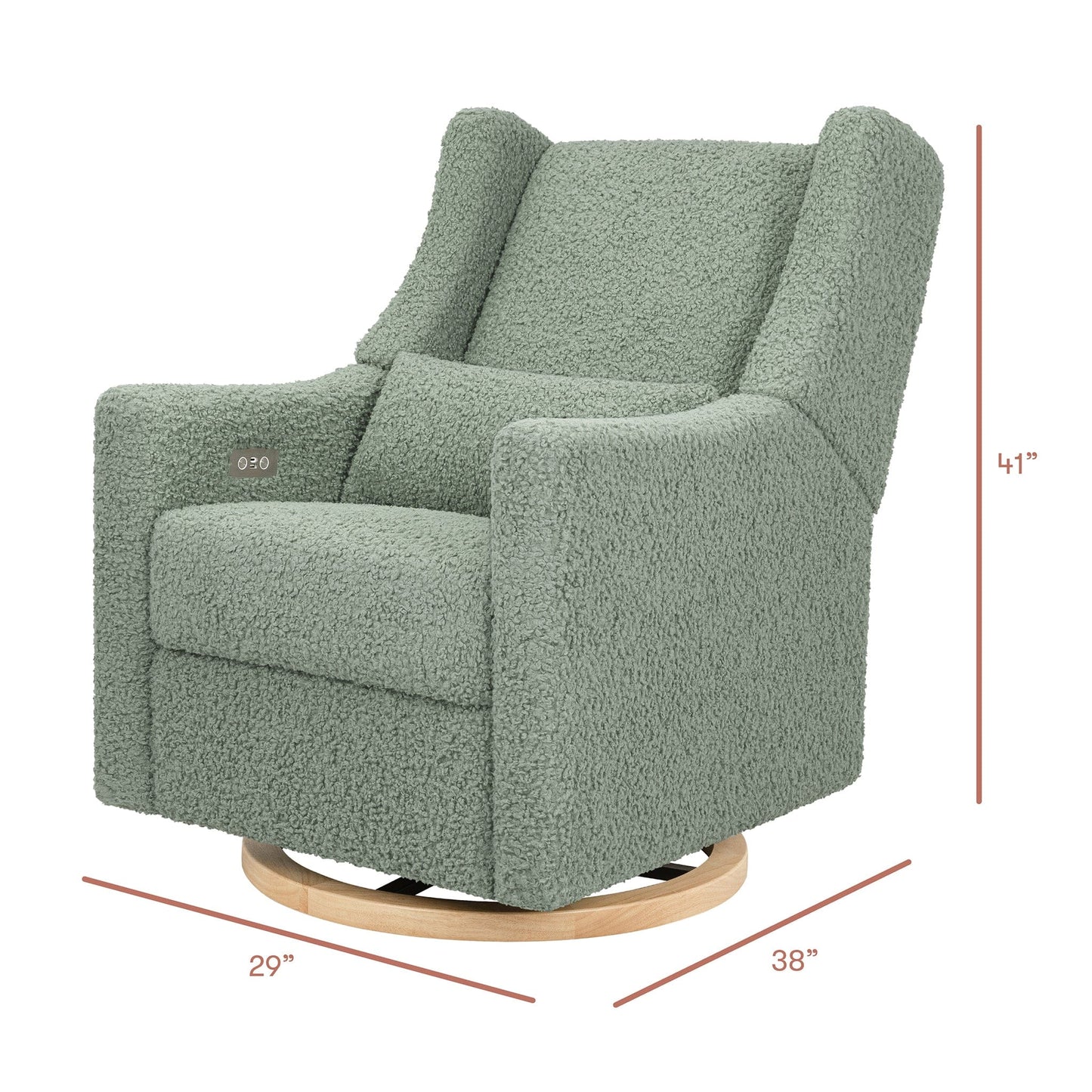 Babyletto Kiwi Electronic Glider Recliner w/ USB - Sage Teddy Loop w/ Light Wood Base