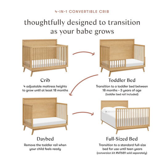 Babyletto Palma Mid-Century 4-in-1 Convertible Crib w/ Toddler Bed Conversion - Honey - M15901HY
