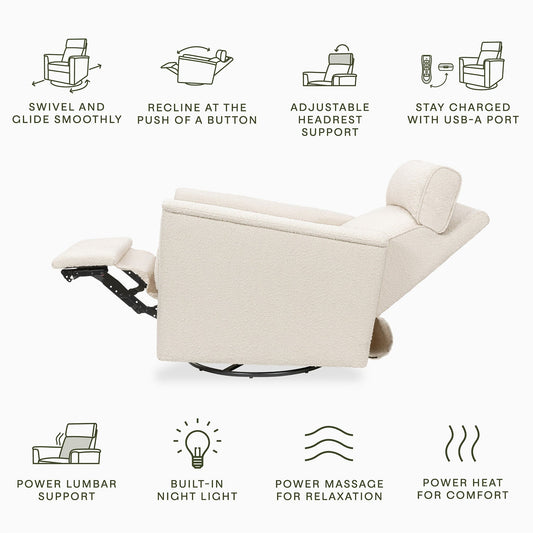 Namesake Willa Deluxe Power Glider Recliner w/ Heat & Massage - Performance Ivory Boucle - M17183PWB