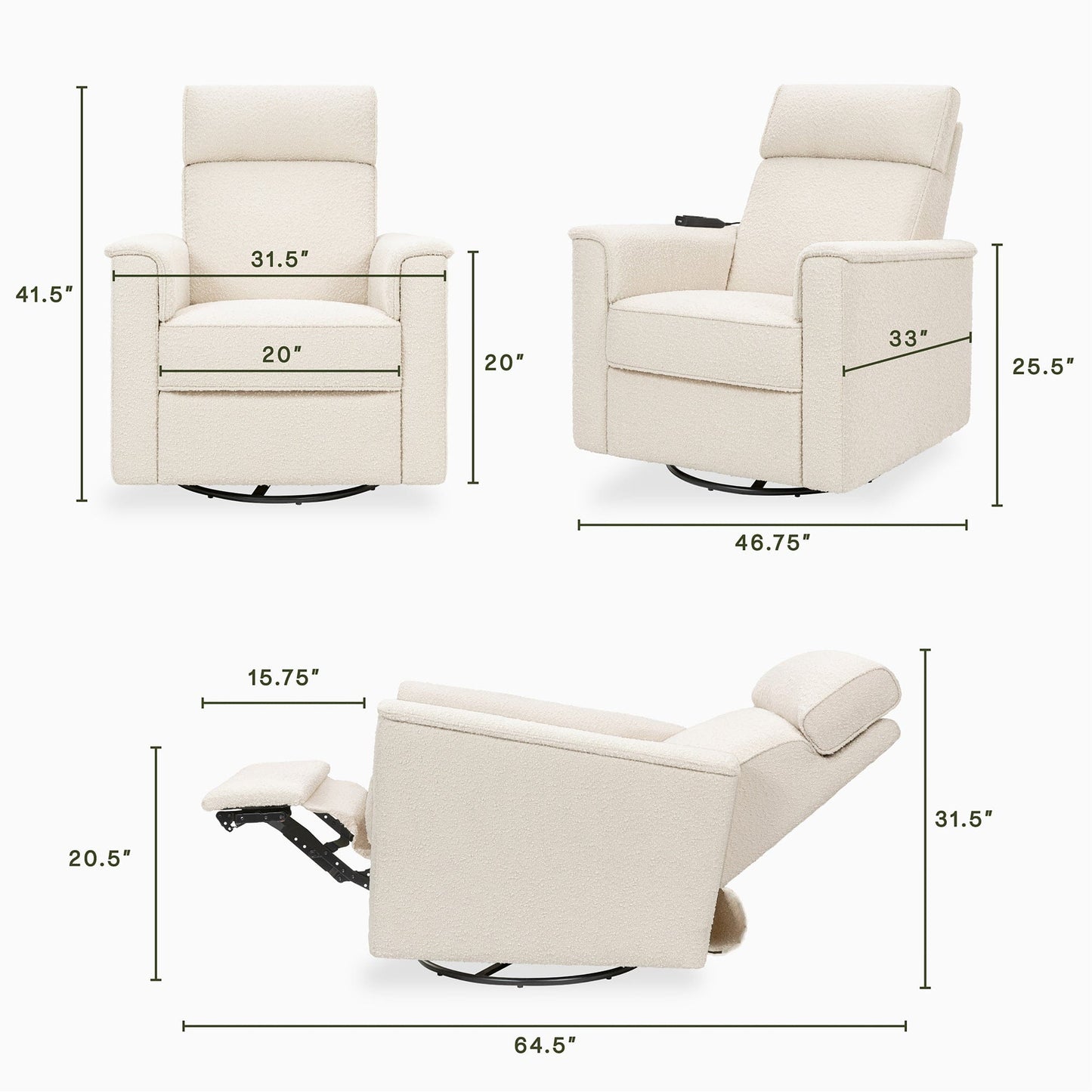 Namesake Willa Deluxe Power Glider Recliner w/ Heat & Massage - Performance Ivory Boucle - M17183PWB