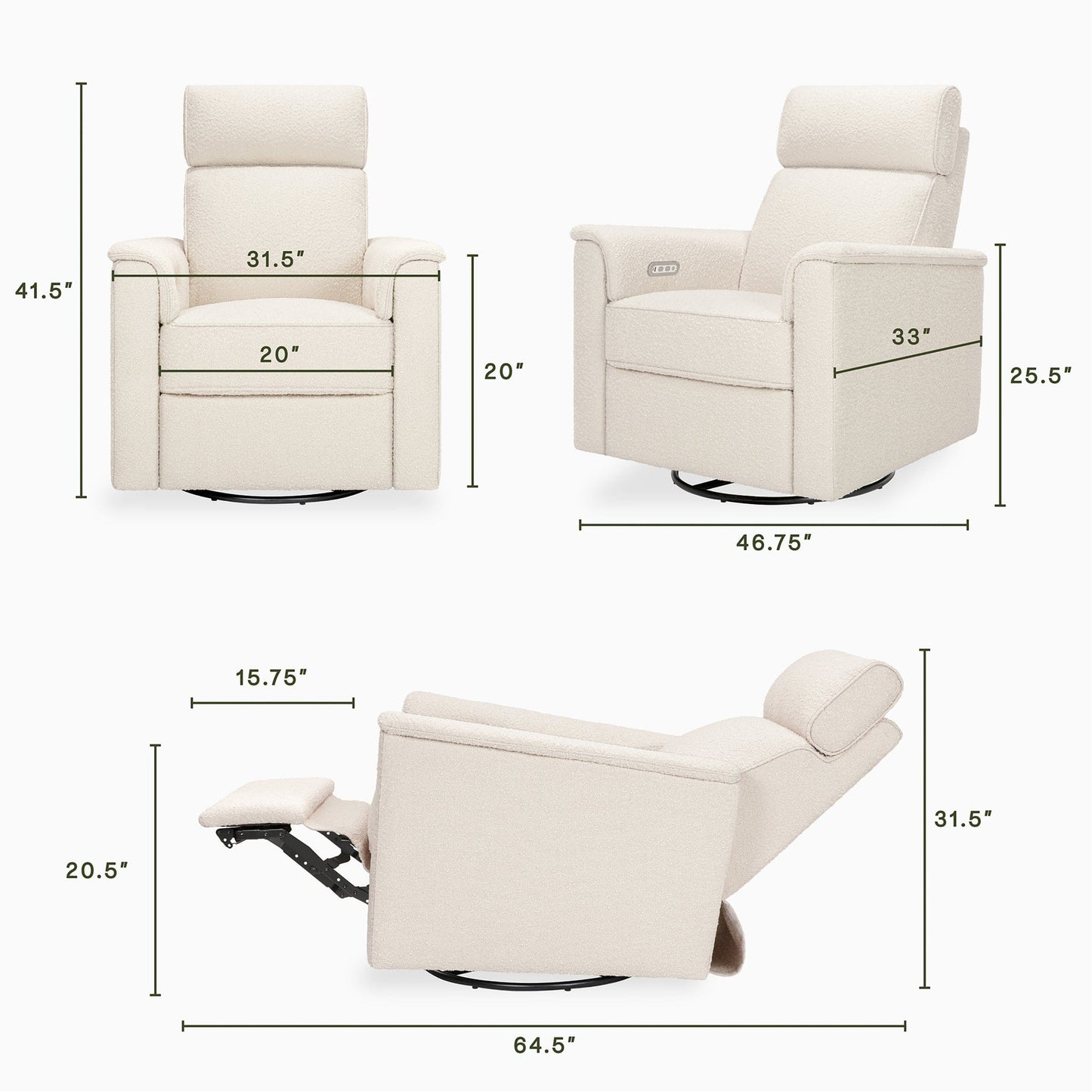 Namesake Willa Plus Electric Glider Recliner w/ Electric Headrest - Performance Ivory Boucle