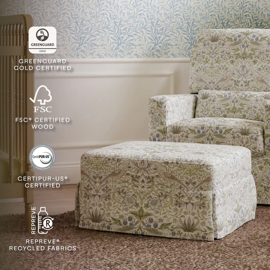 Morris & Co. x Namesake Crawford Gliding Ottoman - Strawberry Thief in Fig & Thyme - M21785TTFT