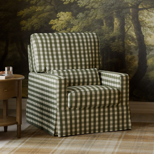 Namesake Crawford Pillowback Comfort Swivel Glider - Moss Green Gingham