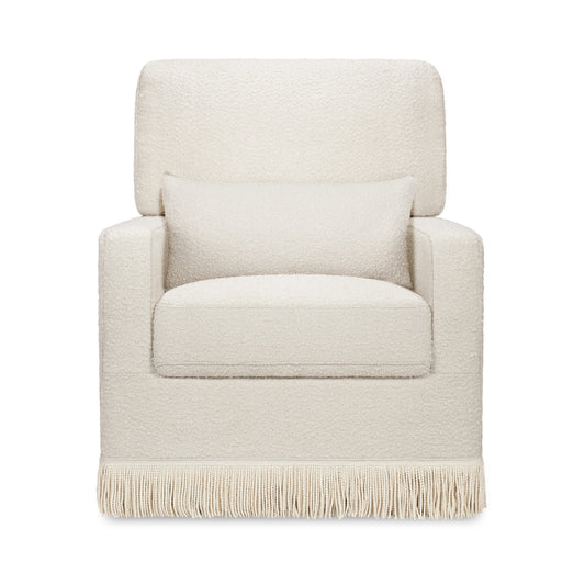 Namesake Crawford Pillowback Comfort Swivel Glider | Boucle with Tassel Fringe - Ivory Boucle with Ivory Tassel Fringe
