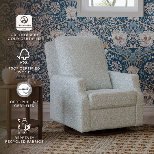 Morris & Co. x Namesake Crewe Swivel Glider Recliner - Bellflowers in Powdered Blue - M22287BPBDB