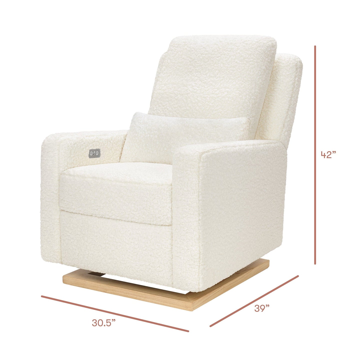 Babyletto Sigi Electronic Recliner and Glider w/ USB - Cream Shearling / Light Wood Base - M23085CMSGLB