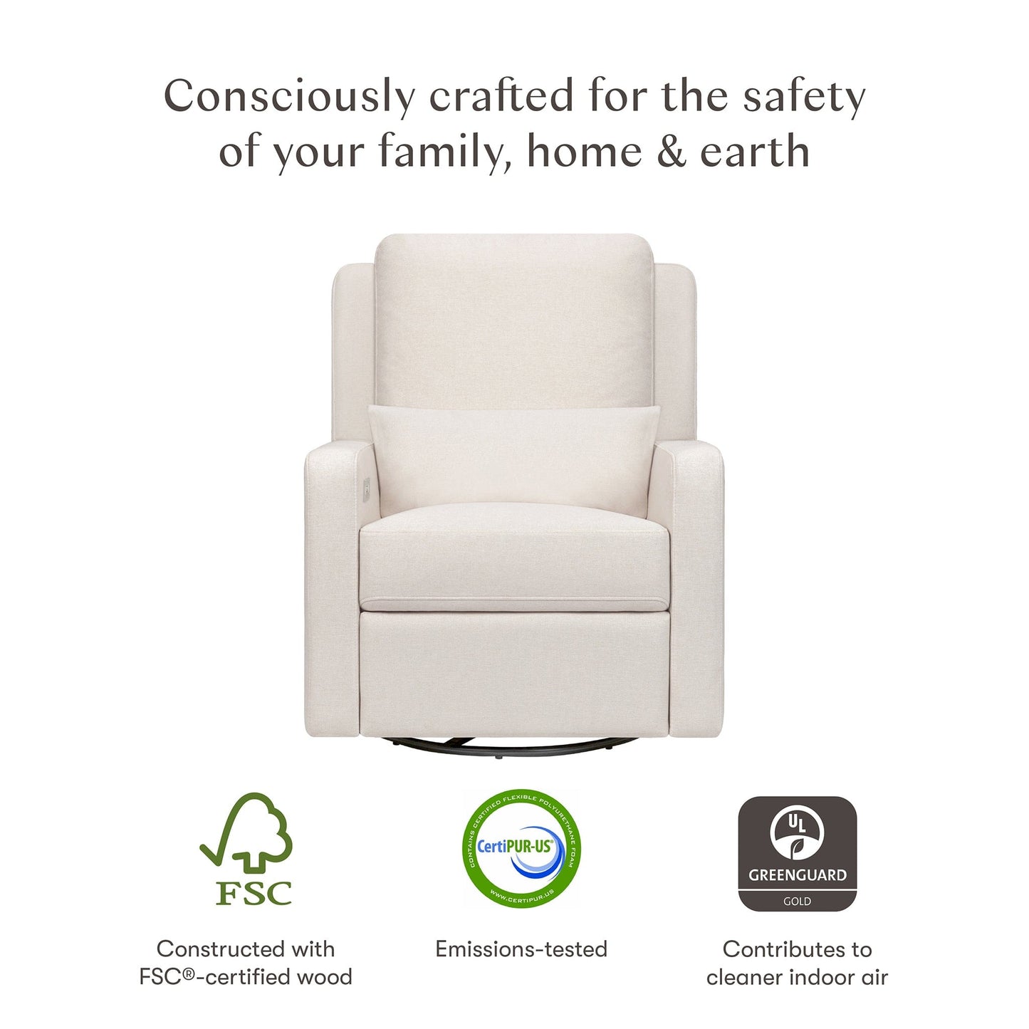 Babyletto Sigi Electronic Recliner and Swivel Glider w/ USB - Performance Cream Eco-Weave - M23085PCMEW