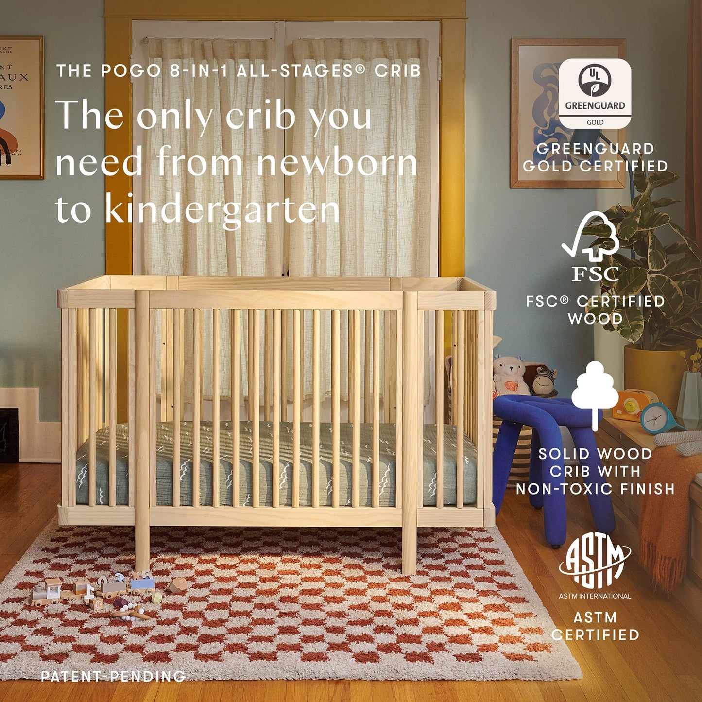 Babyletto Pogo 8-in-1 Convertible Crib w/All-Stages Conversion Kits - Blonde - M29880BD