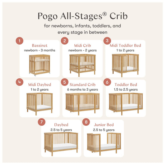 Babyletto Pogo 8-in-1 Convertible Crib w/All-Stages Conversion Kits - Honey - M29880HY