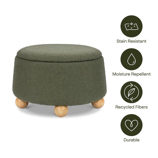 Namesake Tuffet Storage Ottoman - Performance Olive Boucle with Honey Ball Feet - M30985POBHF