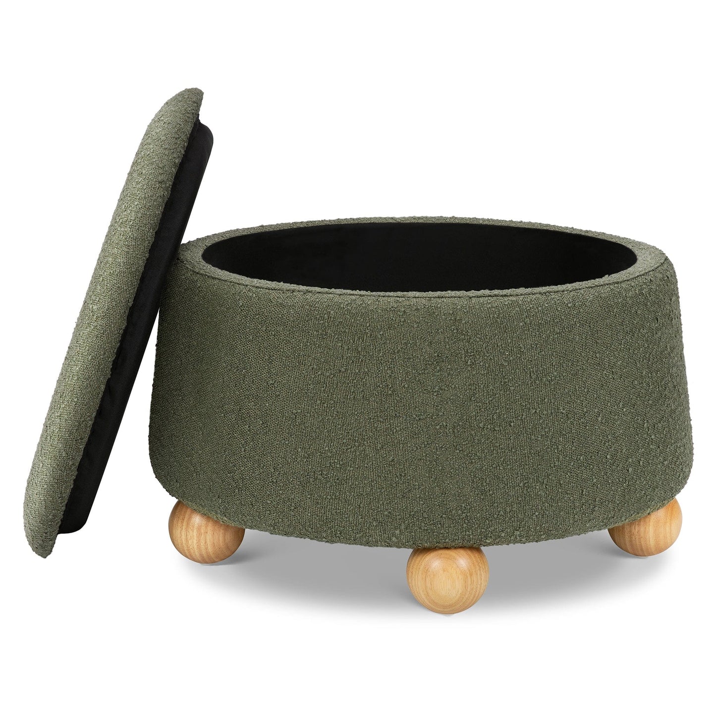 Namesake Tuffet Storage Ottoman - Performance Olive Boucle with Honey Ball Feet - M30985POBHF