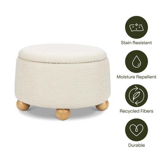 Namesake Tuffet Storage Ottoman - Performance Ivory Boucle with Honey Ball Feet - M30985PWBHF