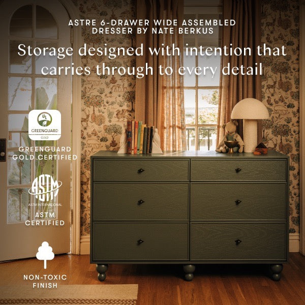 Babyletto Astre six drawer wide dresser with Greenguard Gold and ASTM certifications
