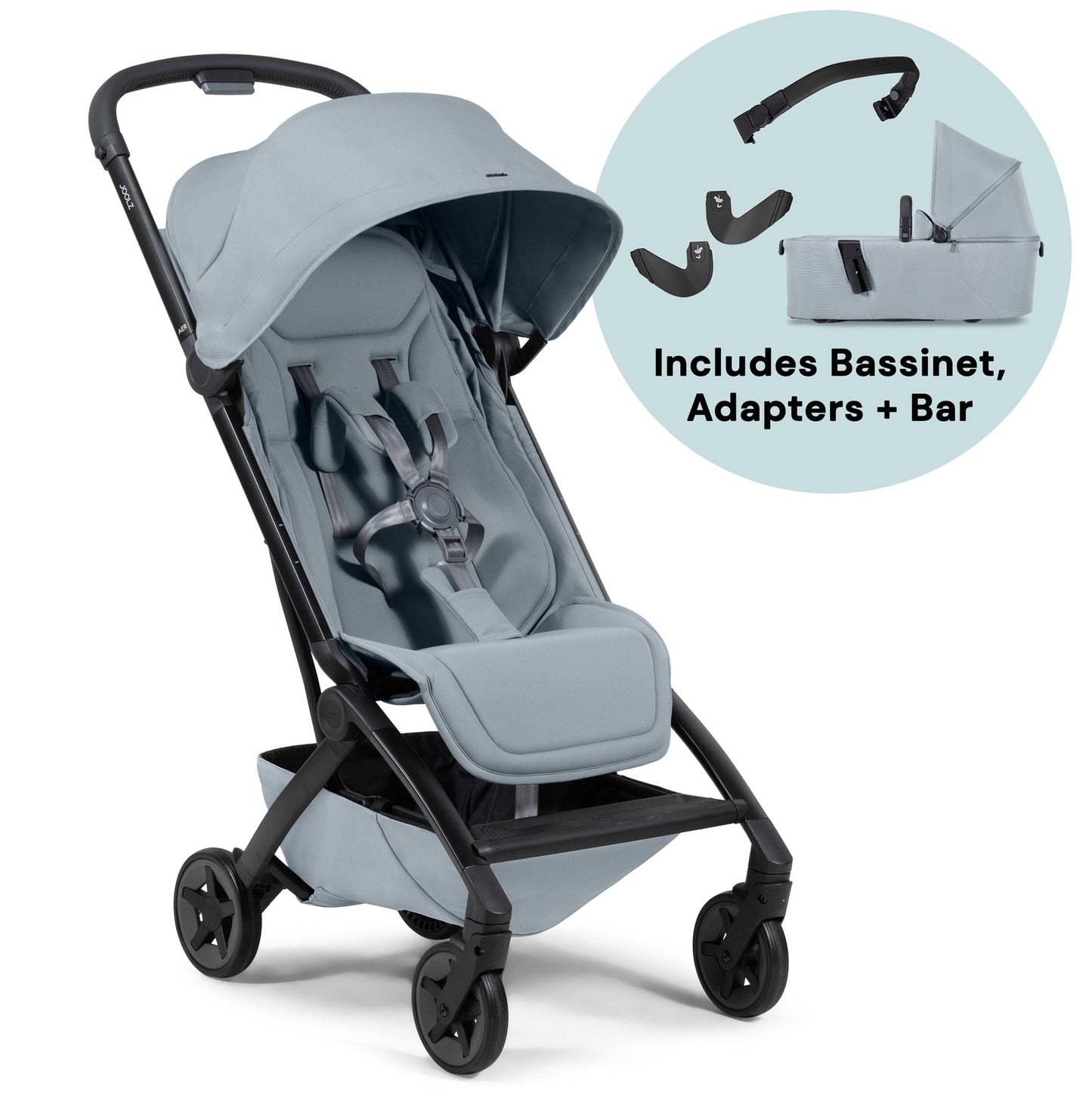 Joolz Aer2 Lightweight Compact Stroller Newborn Bundle - Pebble Grey / Black Carbon - NB-440208-440228