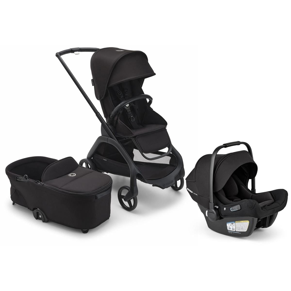 Bugaboo Dragonfly Stroller + Bassinet + Turtle Air Shield Travel System Bundle - Black / Midnight Black / Midnight Black / Black - 100176034-400016001-B