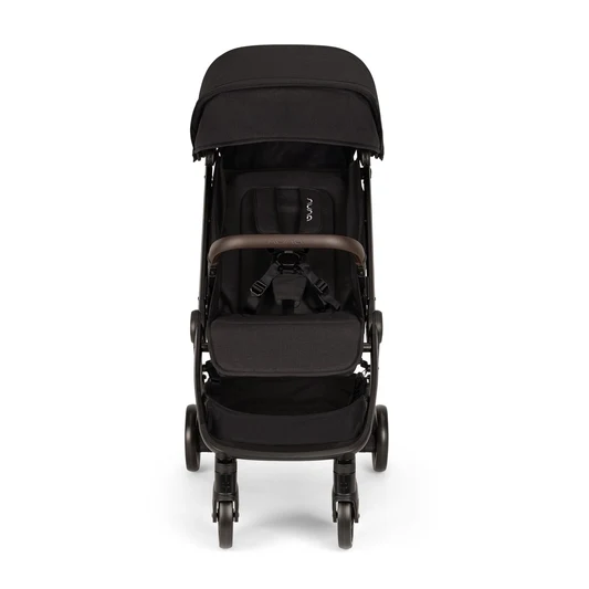Nuna black stroller with brown leather accents