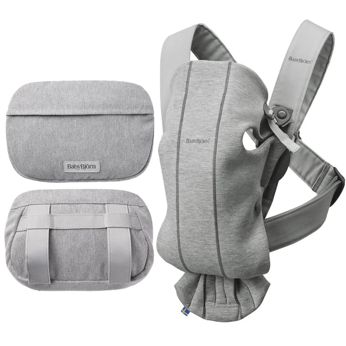 BabyBjörn Baby Carrier Mini + Pocket Pouch Bundle - 3D Jersey, Light Gray / Light Gray - 021072US-038004US